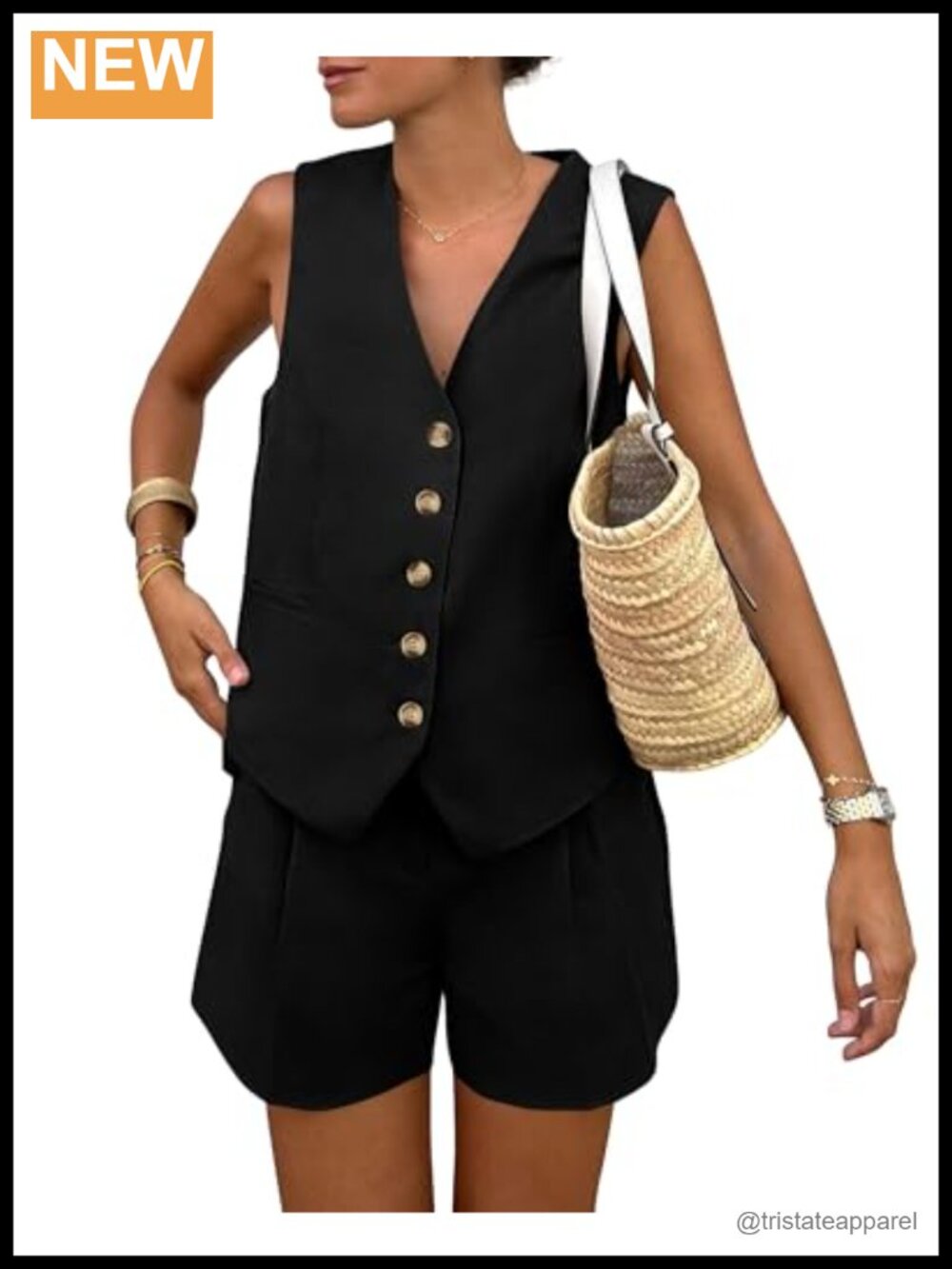 Two Piece Outfits Set Sleeveless Button Front Top High Waisted Shorts